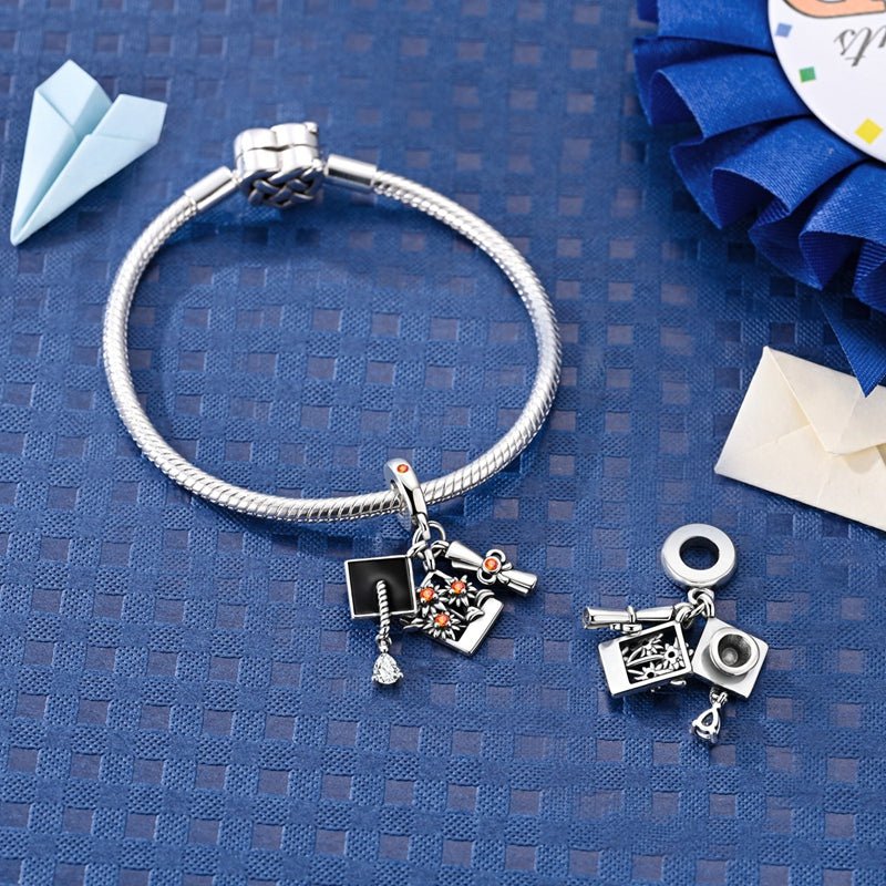 Amarante Jewelry Graduation Cap, Diploma & Flower Bouquet Dangle Charm