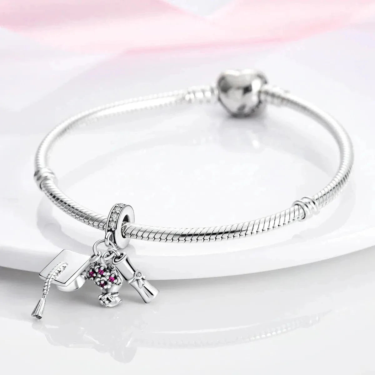 Amarante Jewelry Graduation Cap, Diploma & Flowers Triple Dangle Charm