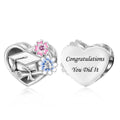 Amarante Jewelry Graduation Cap & Diploma with Flowers "Congratulations You Did It" Heart Charm