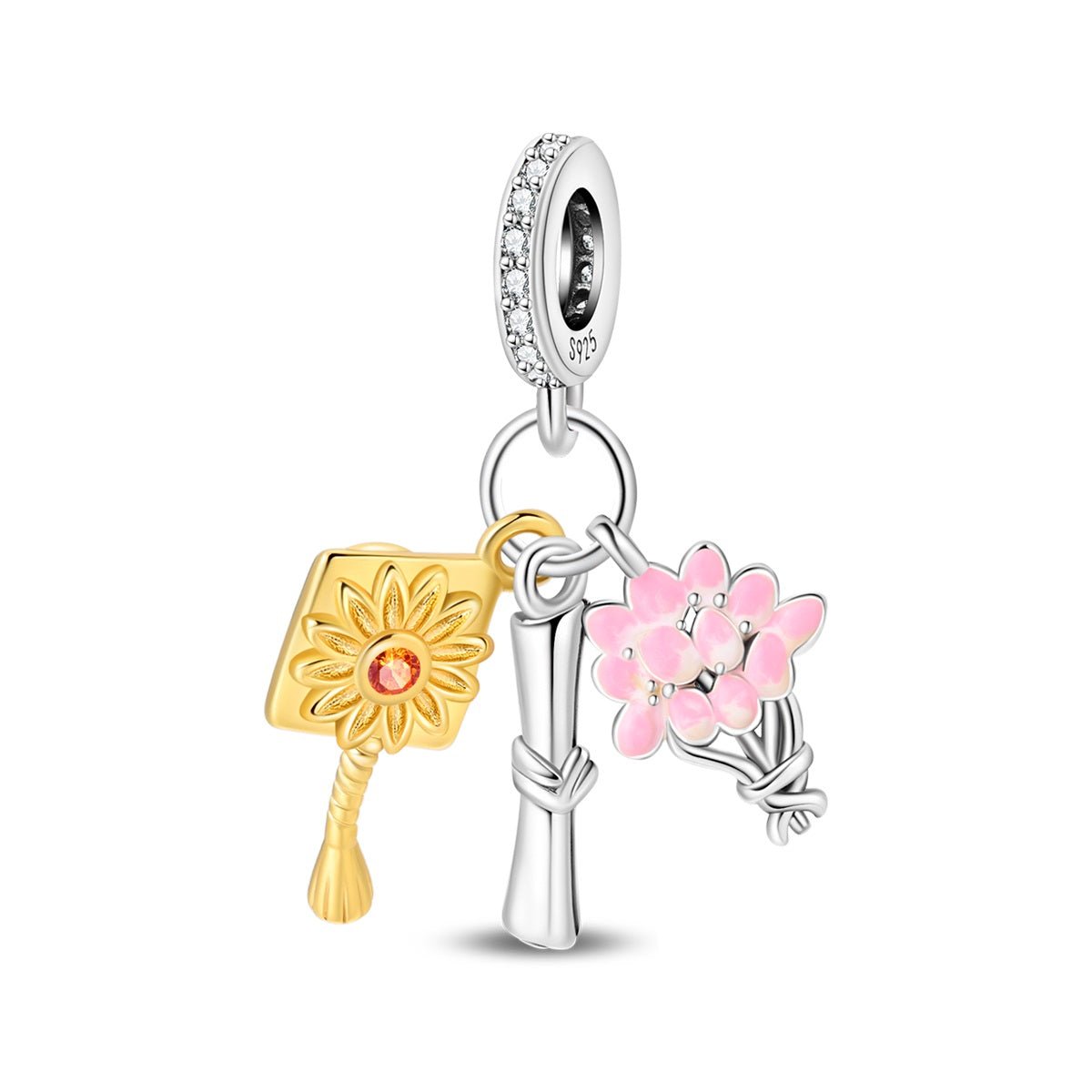 Amarante Jewelry Graduation Diploma, Bouquet & Cap Tassel Dangle Charm
