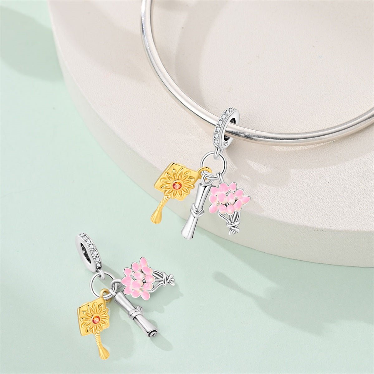 Amarante Jewelry Graduation Diploma, Bouquet & Cap Tassel Dangle Charm
