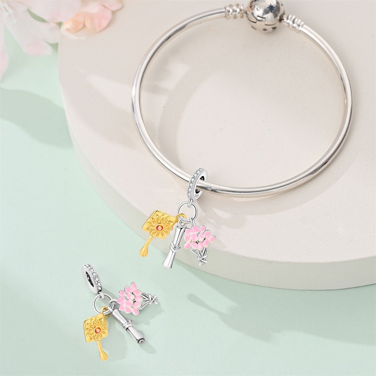 Amarante Jewelry Graduation Diploma, Bouquet & Cap Tassel Dangle Charm