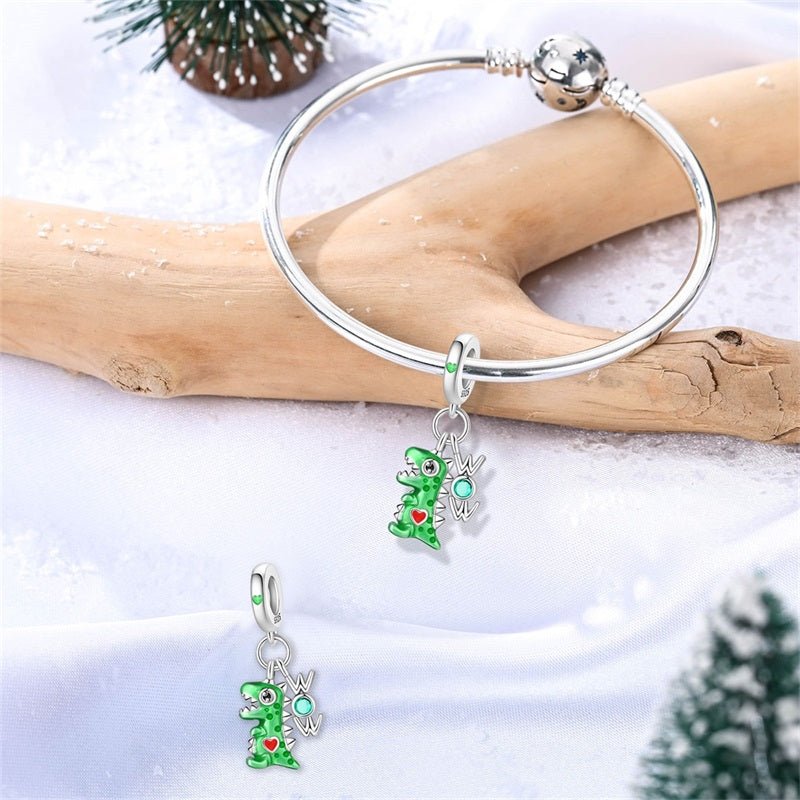 Amarante Jewelry Green Dinosaur with WOW Letters Dangle Charm