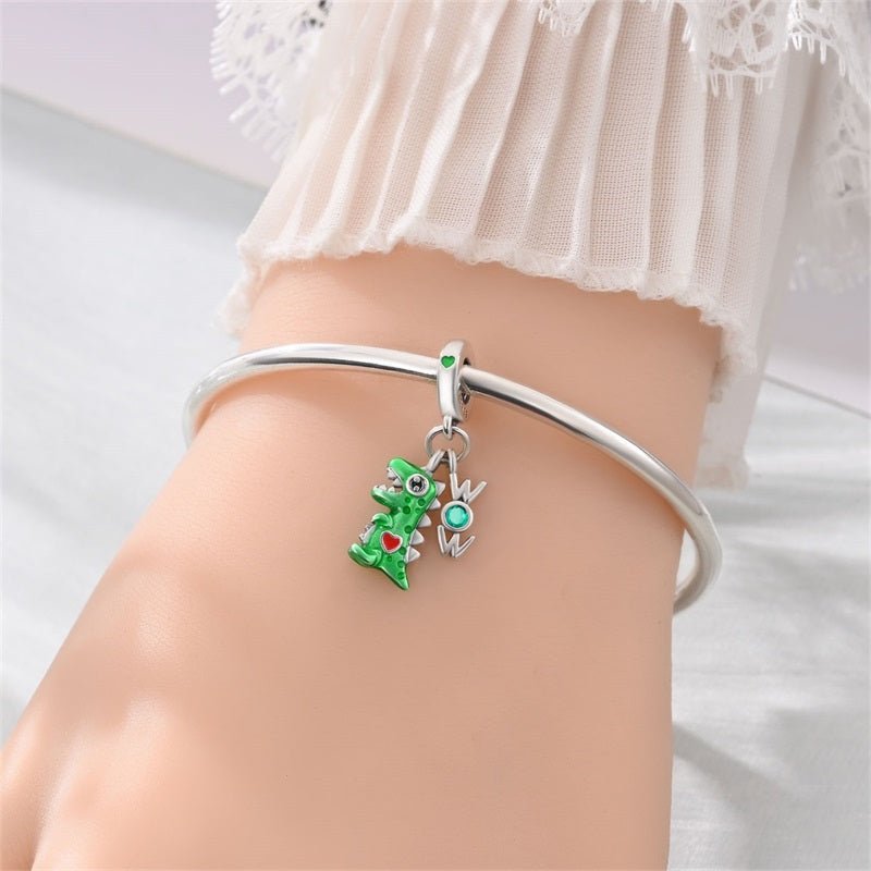 Amarante Jewelry Green Dinosaur with WOW Letters Dangle Charm