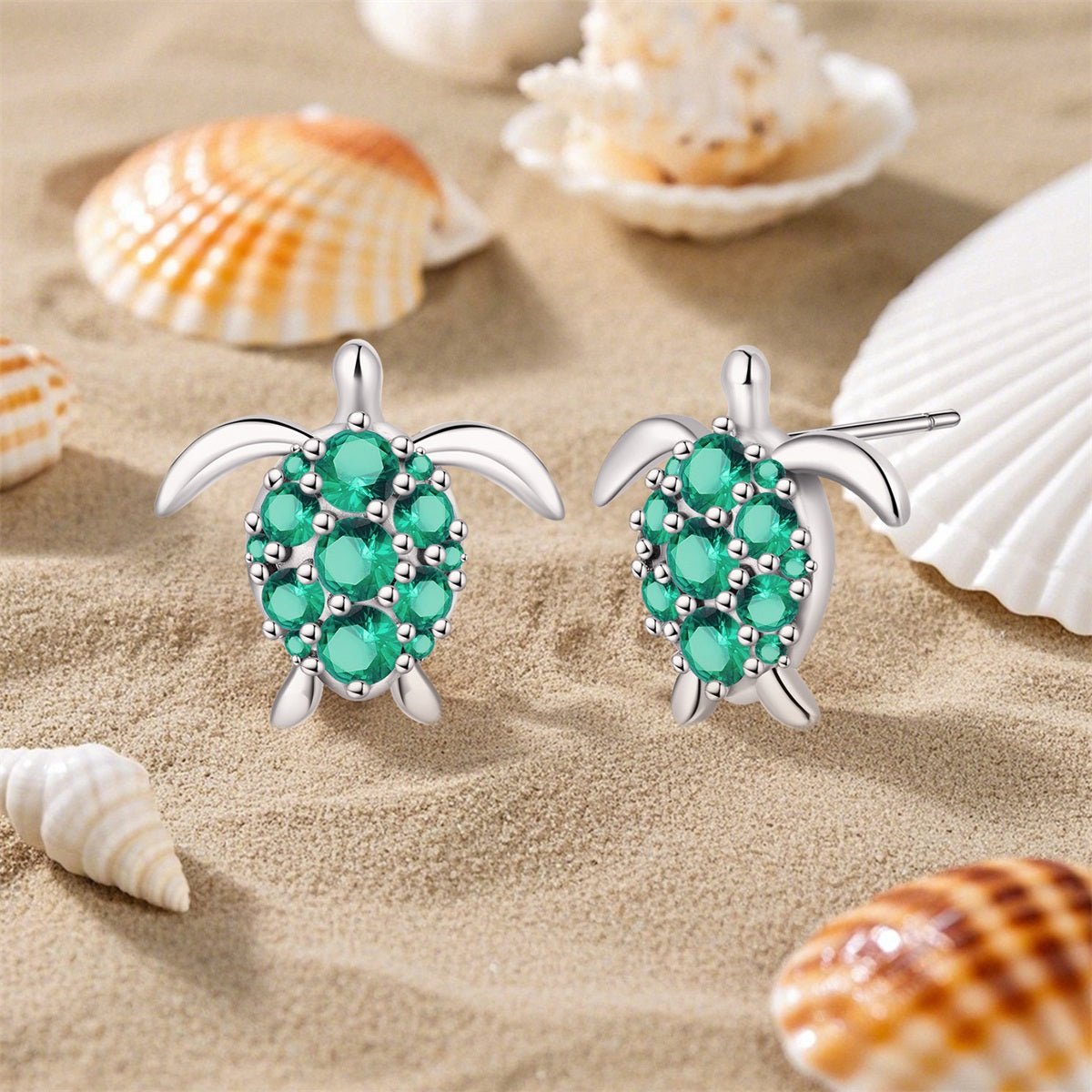 Amarante Jewelry Green Gem Sea Turtle Stud Earrings