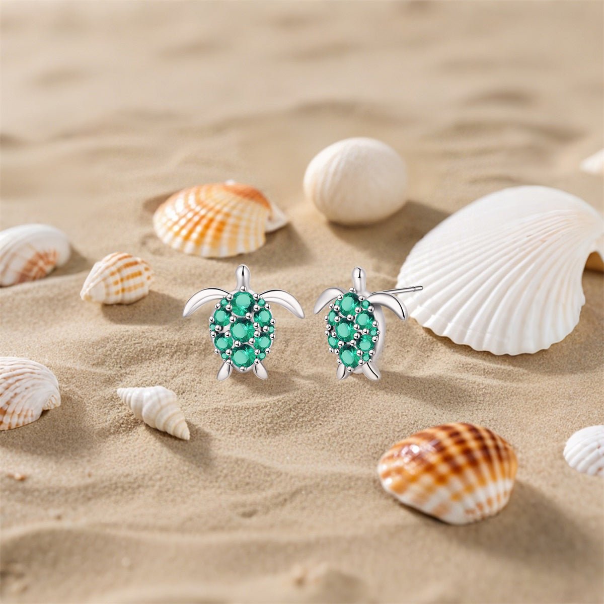 Amarante Jewelry Green Gem Sea Turtle Stud Earrings