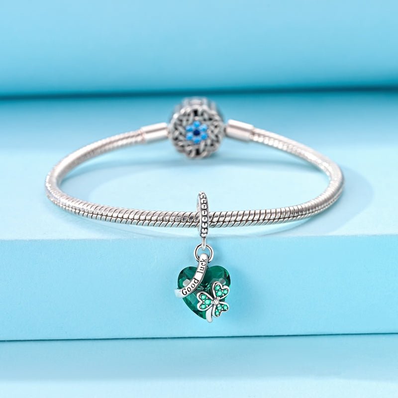 Amarante Jewelry Green Heart “Good Luck” Clover Dangle Charm