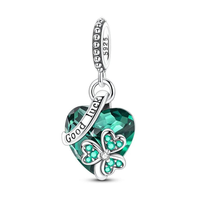 Amarante Jewelry Green Heart “Good Luck” Clover Dangle Charm