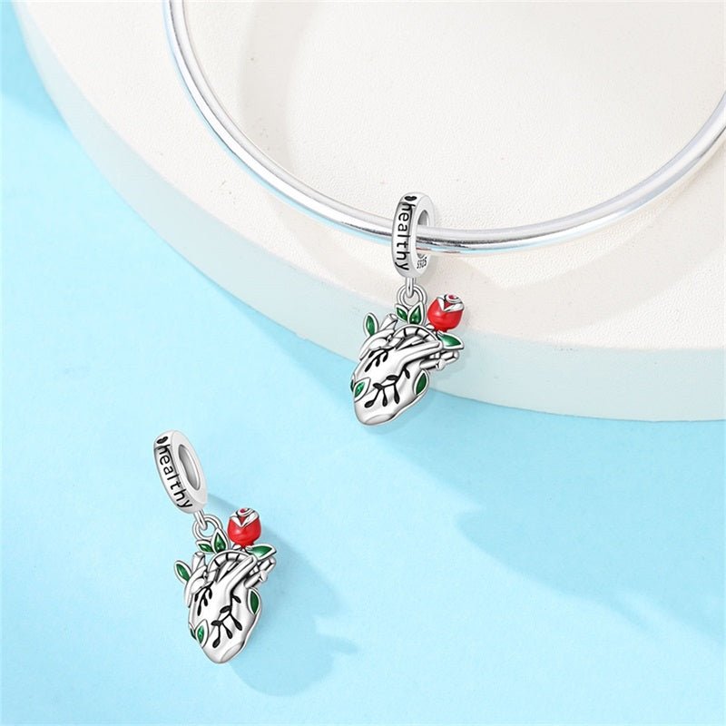 Amarante Jewelry Healthy Heart with Rose Dangle Charm