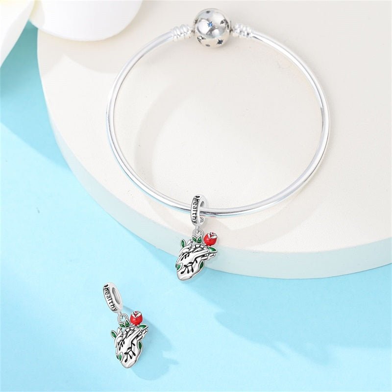 Amarante Jewelry Healthy Heart with Rose Dangle Charm
