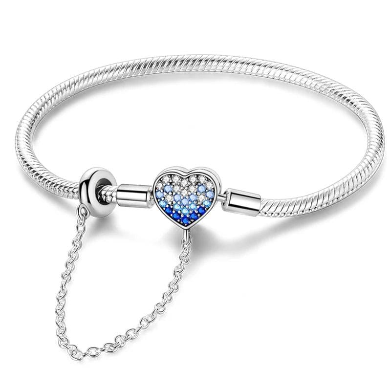 Amarante Jewelry Heart Charm Bracelet with Blue Gradient Crystals and Safety Chain