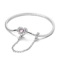 Amarante Jewelry Heart Charm Bracelet with Pink Crystal and Safety Chain