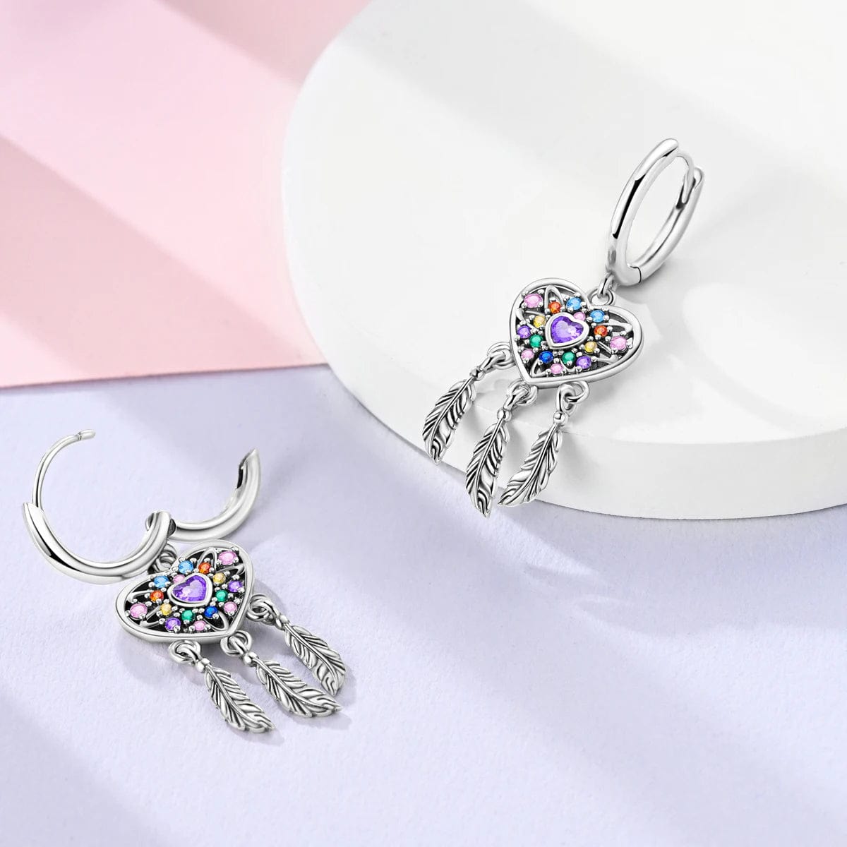 Amarante Jewelry Heart Dreamcatcher Earrings with Multicolored Gemstones