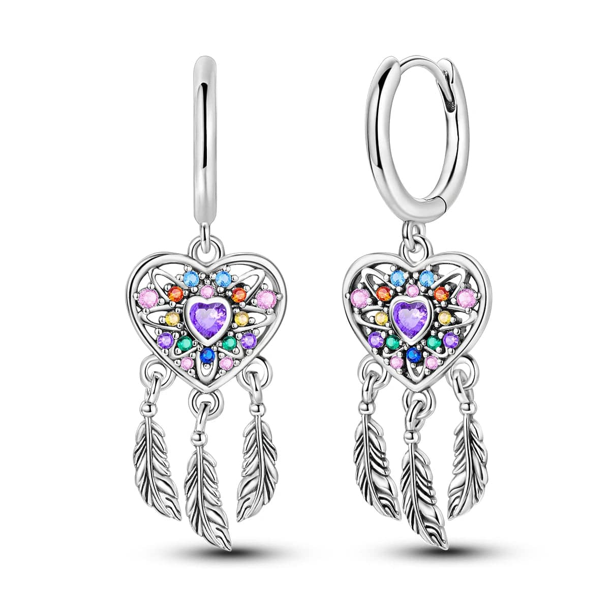 Amarante Jewelry Heart Dreamcatcher Earrings with Multicolored Gemstones