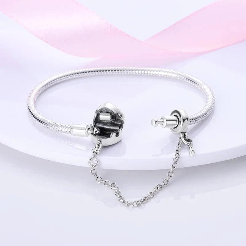 Amarante Jewelry Heart Lock Charm Bracelet with Pink Accents and Safety Chain