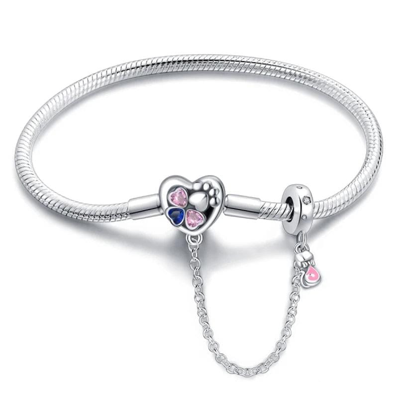 Amarante Jewelry Heart & Paw Charm Bracelet with Safety Chain