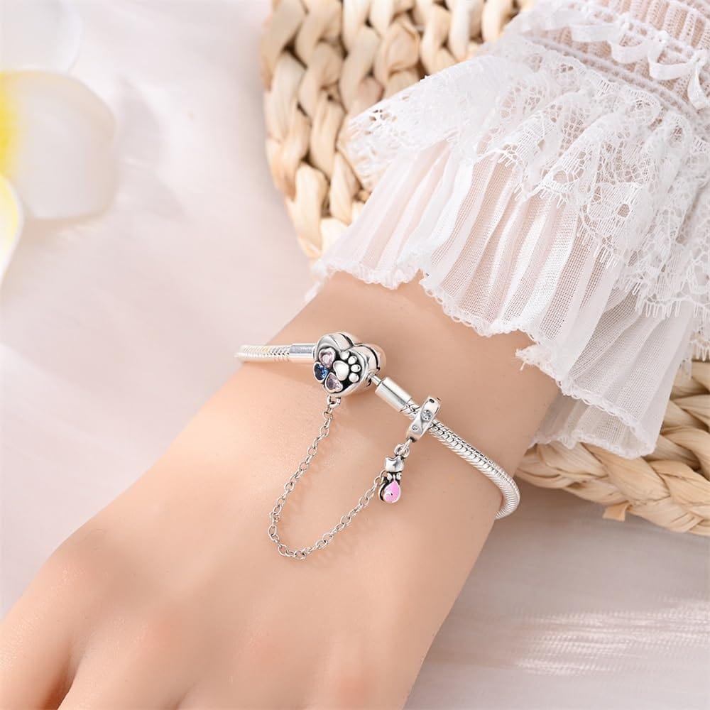 Amarante Jewelry Heart & Paw Charm Bracelet with Safety Chain
