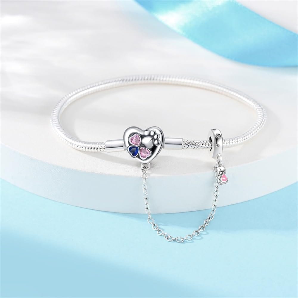 Amarante Jewelry Heart & Paw Charm Bracelet with Safety Chain