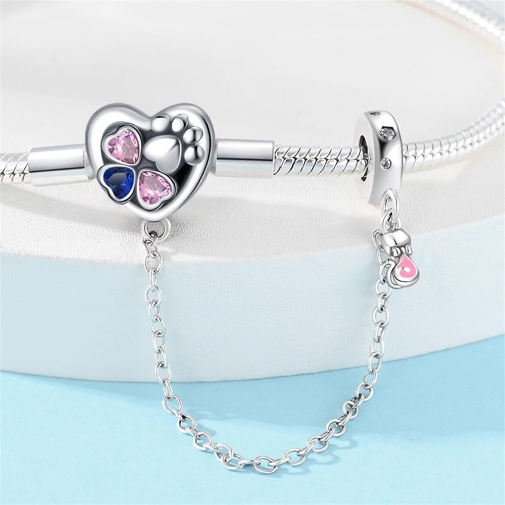 Amarante Jewelry Heart & Paw Charm Bracelet with Safety Chain