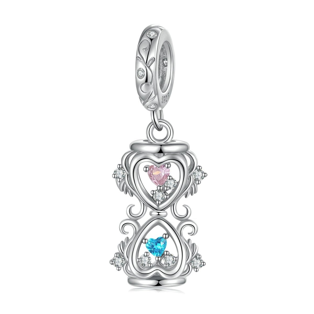 Amarante Jewelry Heart - Shaped Hourglass with Pink & Blue Cubic Zirconia Dangle Charm