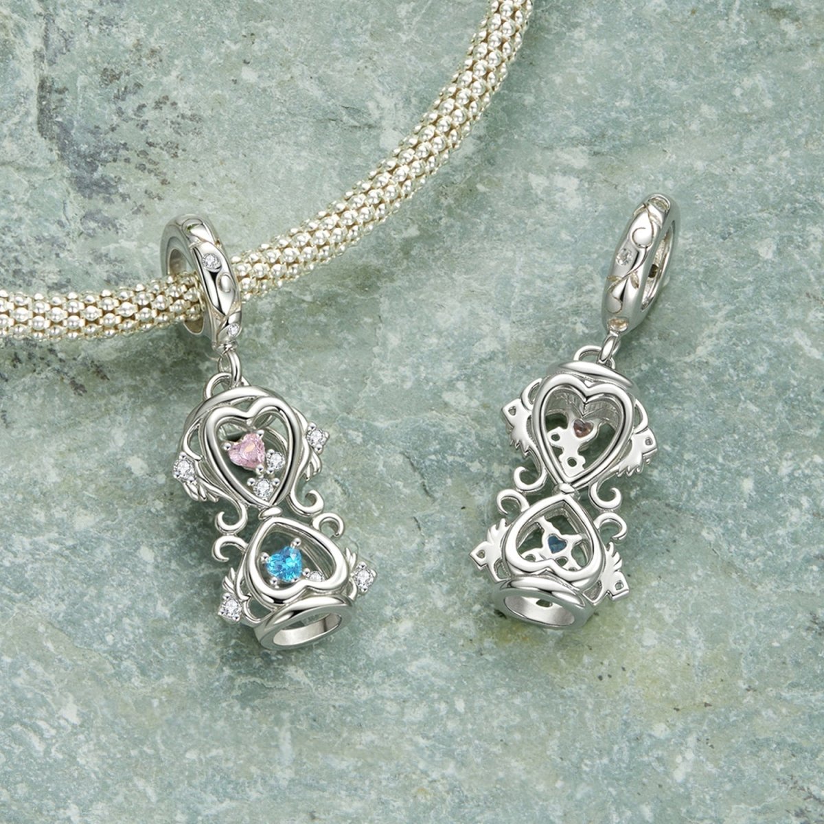Amarante Jewelry Heart - Shaped Hourglass with Pink & Blue Cubic Zirconia Dangle Charm