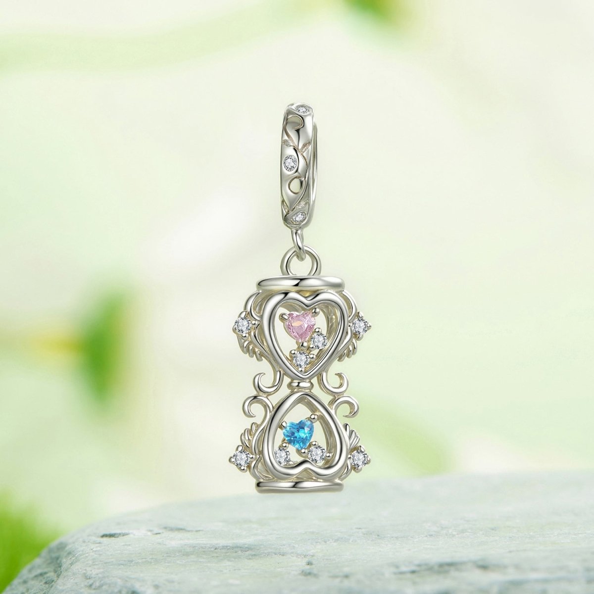 Amarante Jewelry Heart - Shaped Hourglass with Pink & Blue Cubic Zirconia Dangle Charm