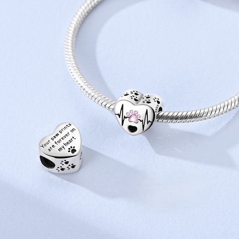 Amarante Jewelry Heartbeat Paw Print Heart Charm
