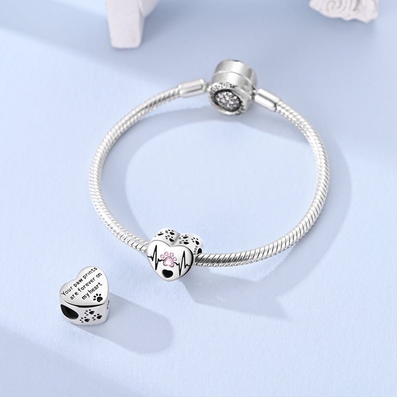 Amarante Jewelry Heartbeat Paw Print Heart Charm