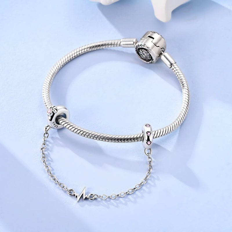 Amarante Jewelry Heartbeat & Pink Paw Safety Chain Charm