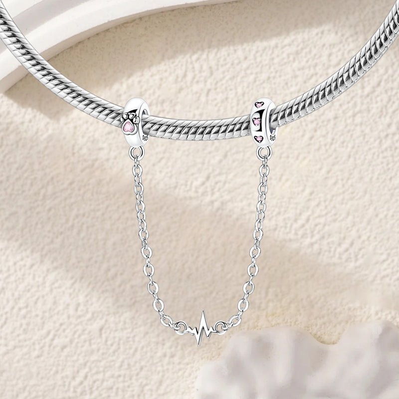 Amarante Jewelry Heartbeat & Pink Paw Safety Chain Charm