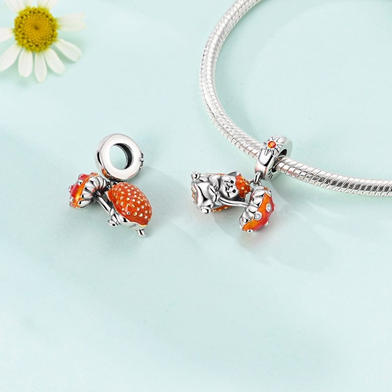 Amarante Jewelry Hedgehog with Red Mushroom Umbrella Dangle Charm