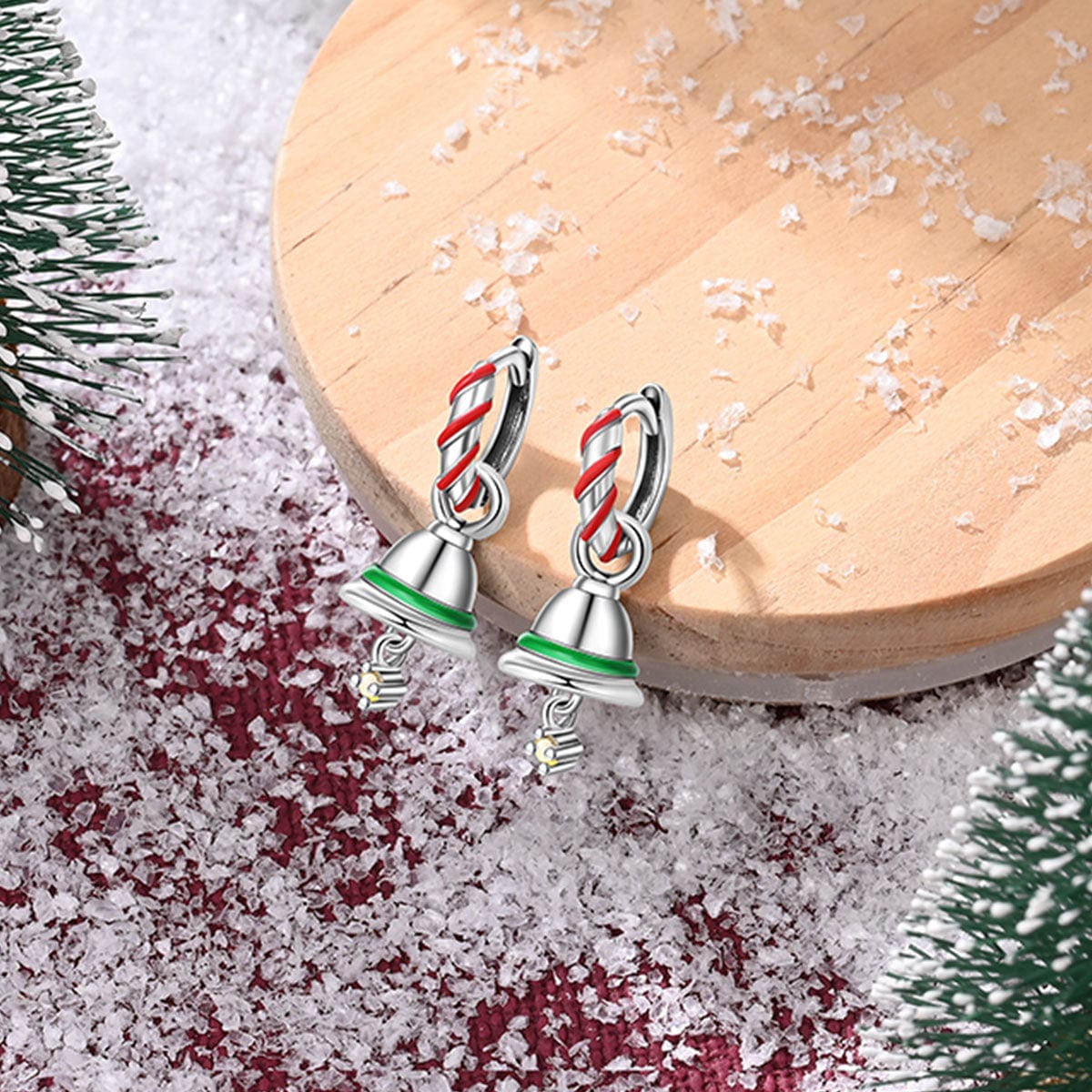 Amarante Jewelry Holiday Bell & Candy Cane Hoop Earrings