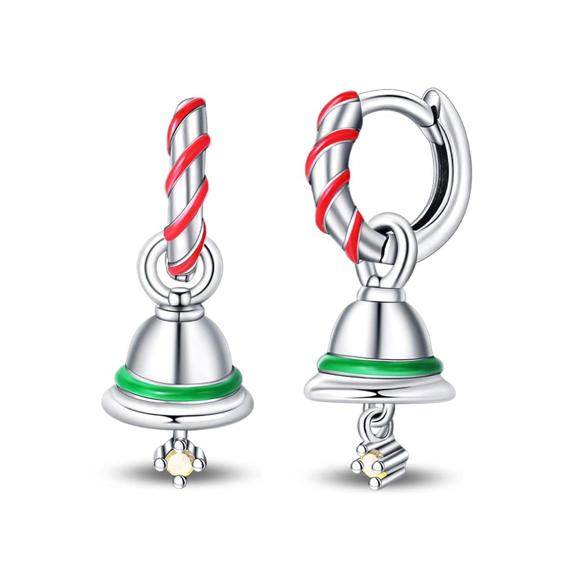 Amarante Jewelry Holiday Bell & Candy Cane Hoop Earrings