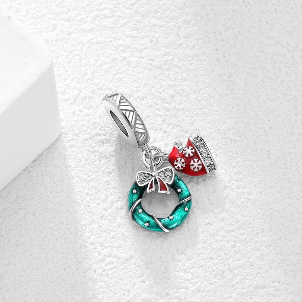 Amarante Jewelry Holiday Wreath & Santa Hat Double Dangle Charm