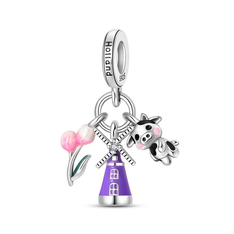 Amarante Jewelry Holland Windmill, Tulips & Cow Dangle Charm