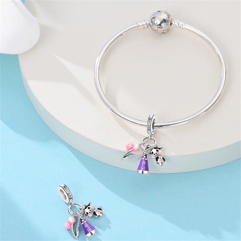 Amarante Jewelry Holland Windmill, Tulips & Cow Dangle Charm