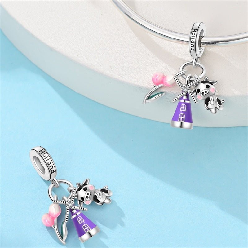 Amarante Jewelry Holland Windmill, Tulips & Cow Dangle Charm