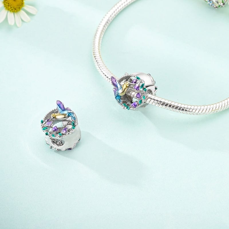 Amarante Jewelry Hummingbird & Purple Blossom Charm