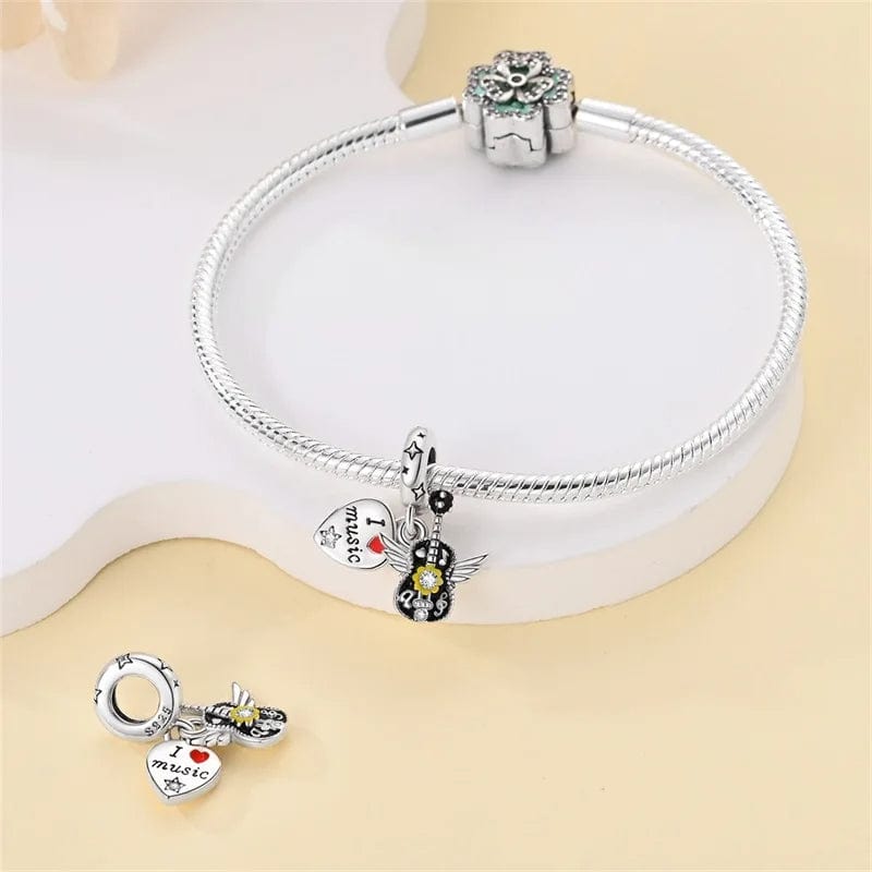 Amarante Jewelry I Love Music Flying Guitar Dangle Charm