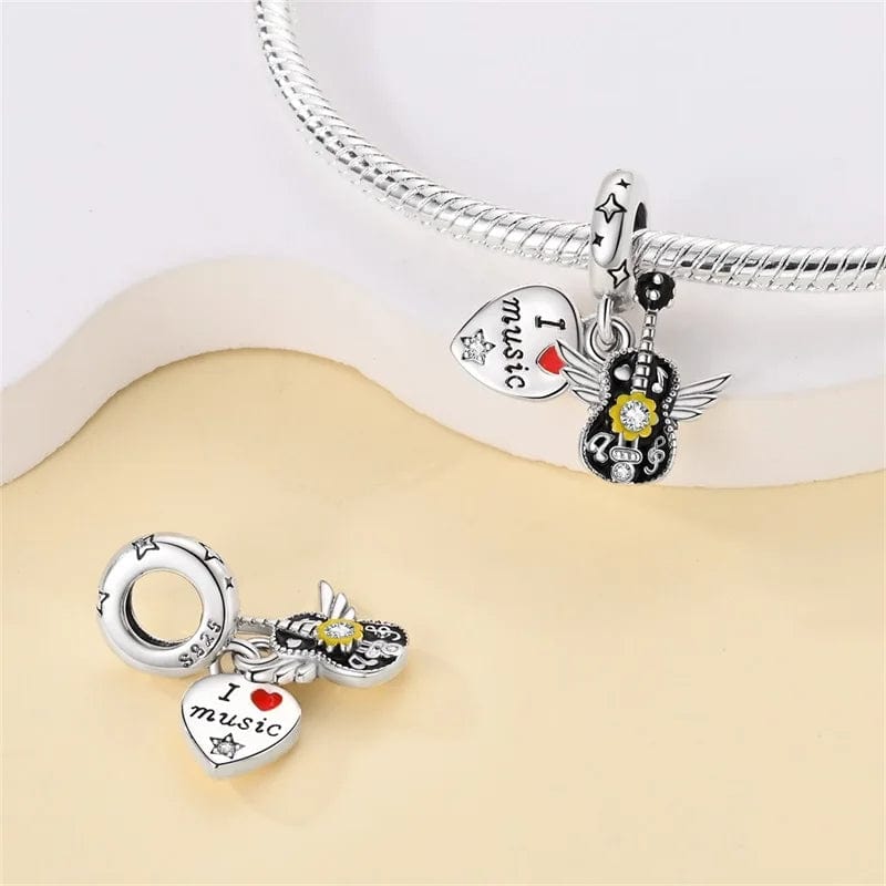 Amarante Jewelry I Love Music Flying Guitar Dangle Charm