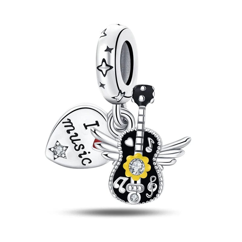 Amarante Jewelry I Love Music Flying Guitar Dangle Charm
