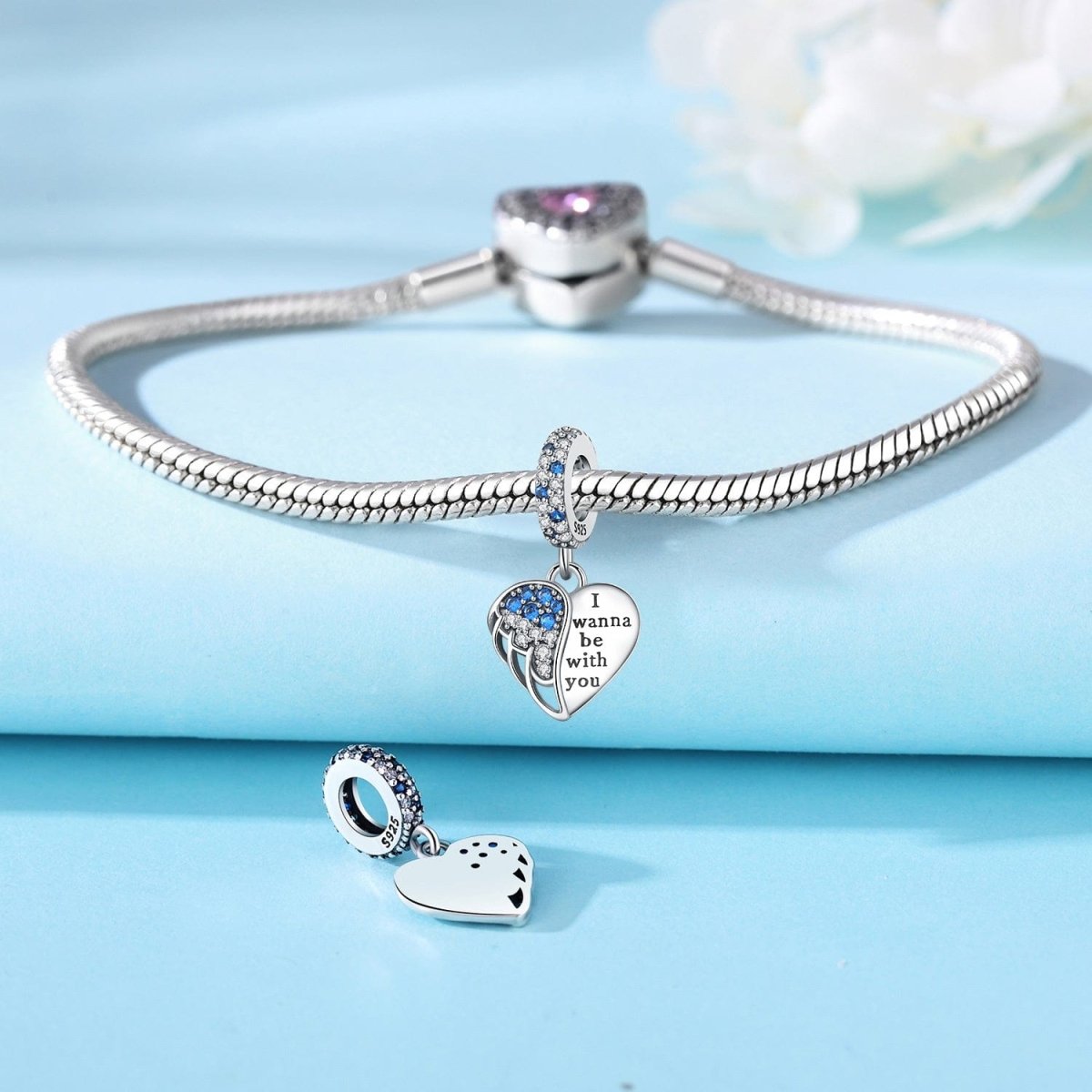 Amarante Jewelry I Wanna Be With You Blue Crystal Angel Wing Charm