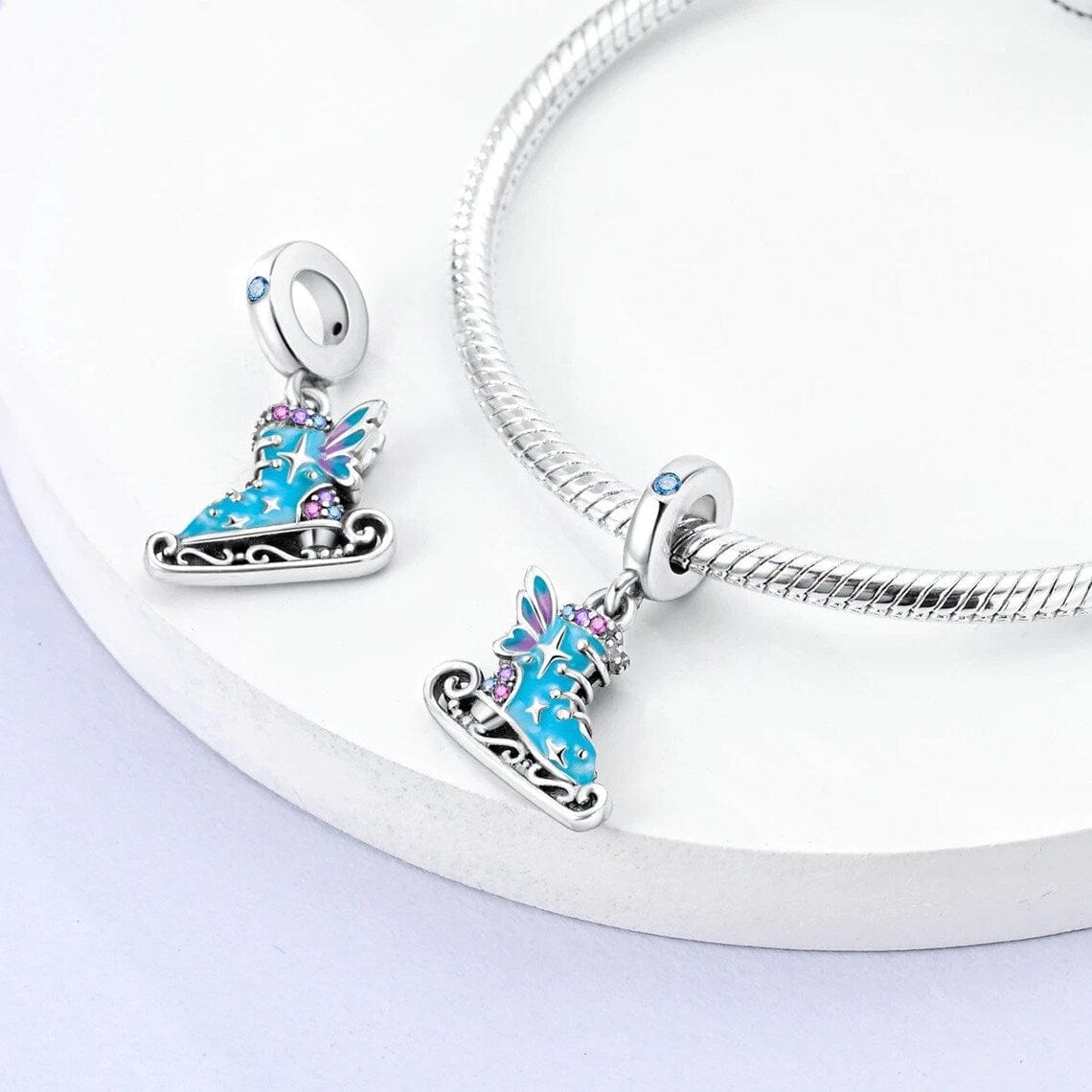Amarante Jewelry Ice Skate Charm with Blue Enamel and Crystal Accents