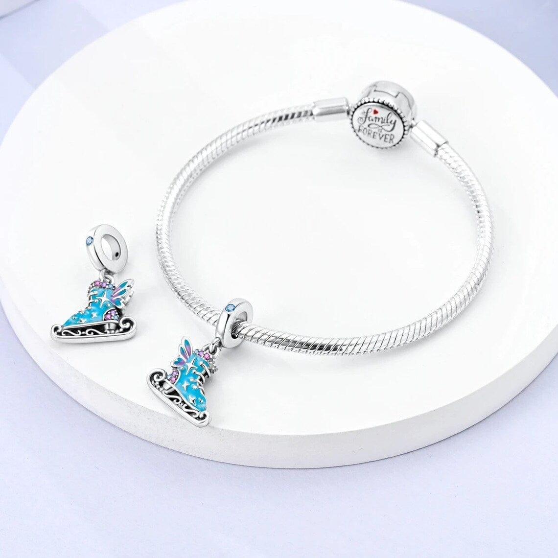 Amarante Jewelry Ice Skate Charm with Blue Enamel and Crystal Accents