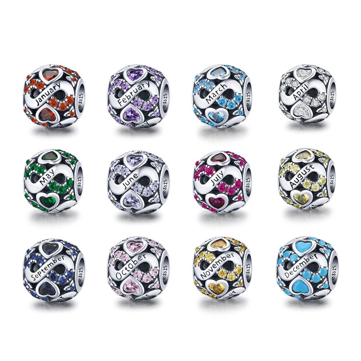 Amarante Jewelry Infinite Love Zircon Heart Birthstone Charms