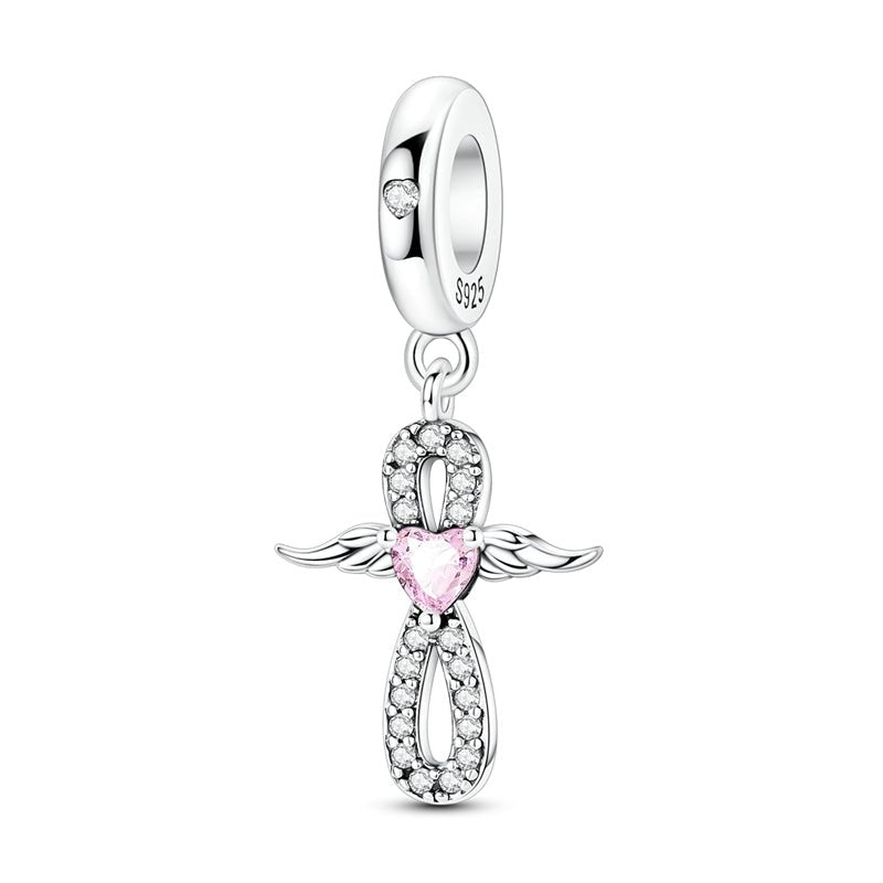 Amarante Jewelry Infinity Angel Wings with Pink Heart Dangle Charm