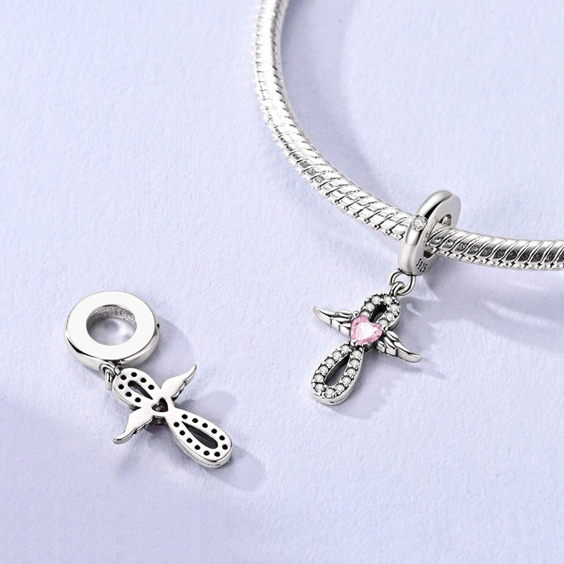 Amarante Jewelry Infinity Angel Wings with Pink Heart Dangle Charm