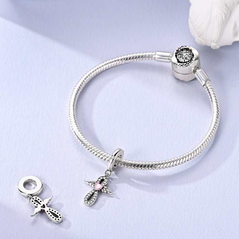 Amarante Jewelry Infinity Angel Wings with Pink Heart Dangle Charm