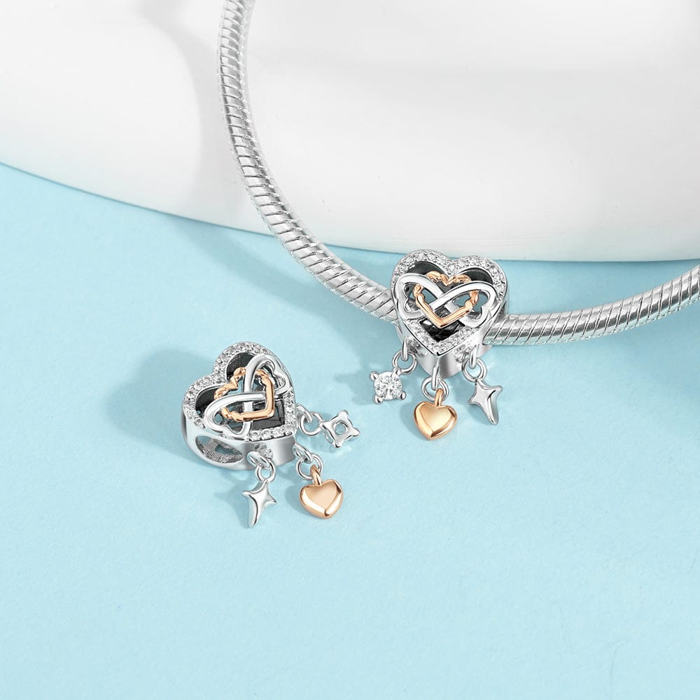 Amarante Jewelry Infinity Heart Charm with Rose Gold Plated Heart and Crystal Accents