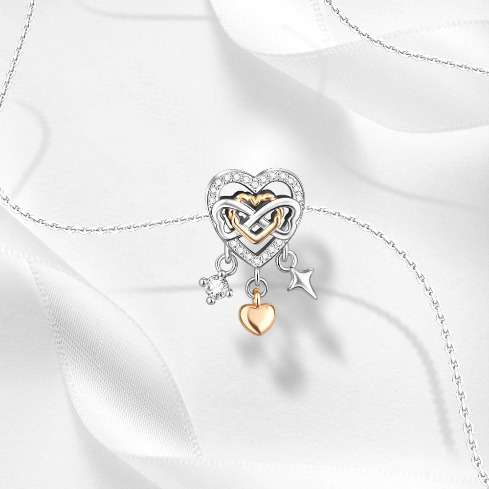Amarante Jewelry Infinity Heart Charm with Rose Gold Plated Heart and Crystal Accents